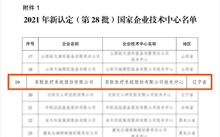 喜讯！东软医疗成功入选国家企业技术中心名单