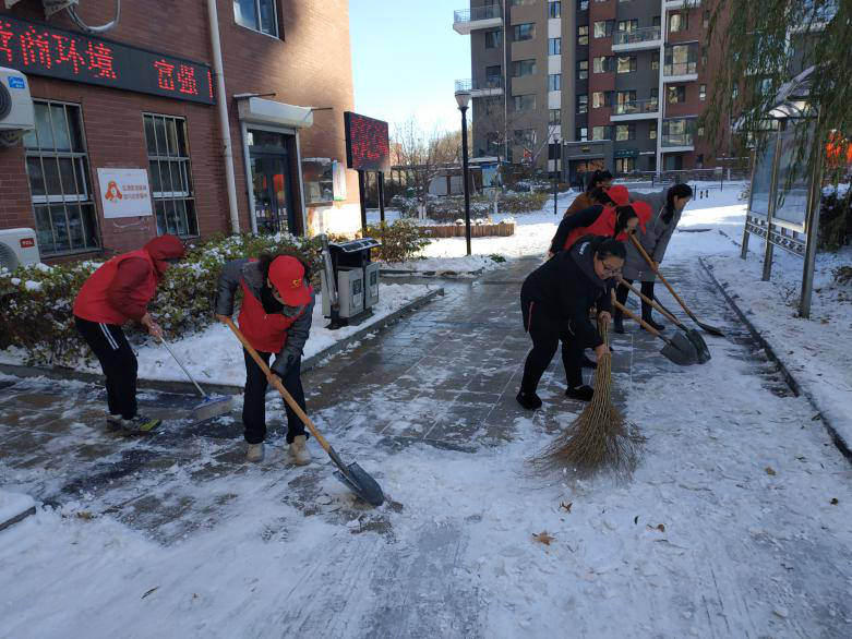 优品天地社区党总支组织志愿者开展清扫积雪活动